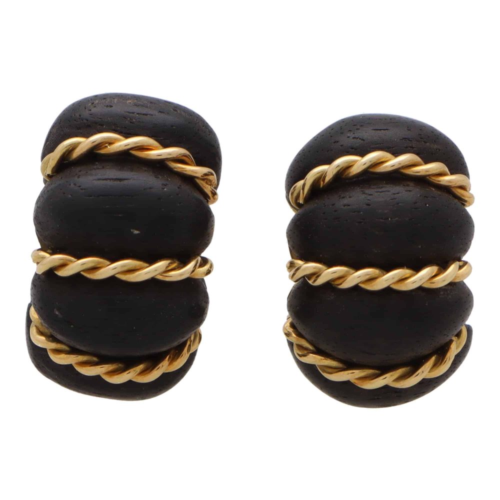 SEAMAN SCHEPPS VINTAGE ROSEWOOD & GOLD EARRINGS