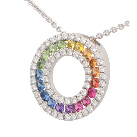 Rainbow Fancy Sapphire and Diamond Circle Pendant