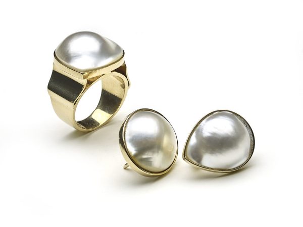 Vintage Mabé Pearl & Gold Earrings & Ring Suite