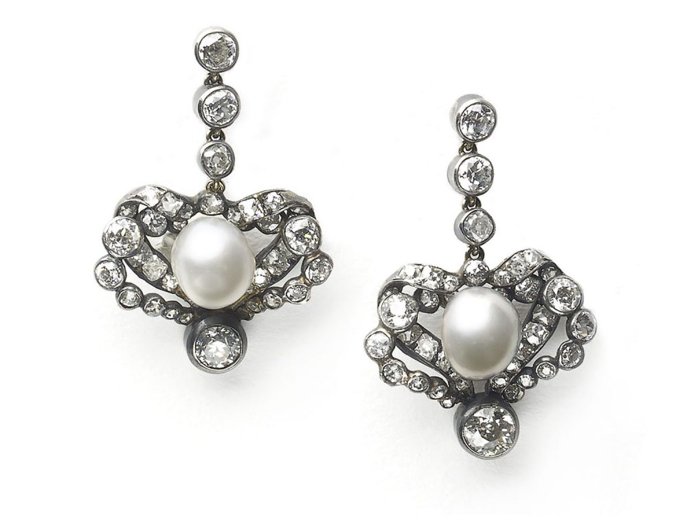 Antique Victorian Pearl Diamond Silver-Upon-Gold Earrings