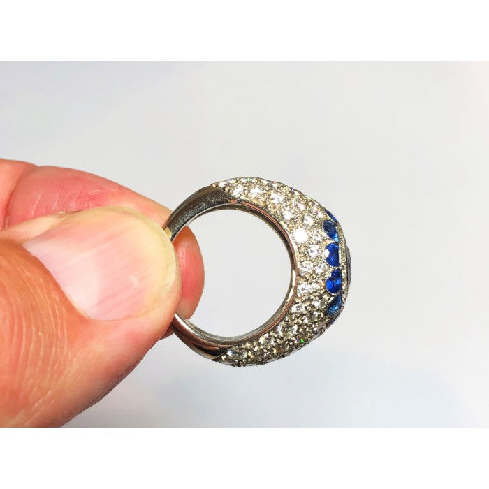 Sapphire Diamond Bombe Platinum Ring