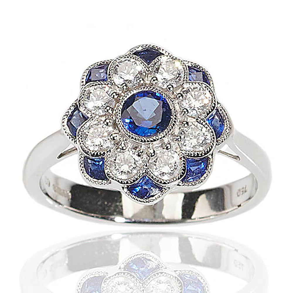 Sapphire and Diamond Flower Cluster Ring
