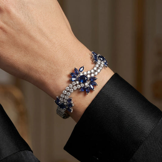 Vintage 18KT White Gold Sapphire and Diamond Bracelet