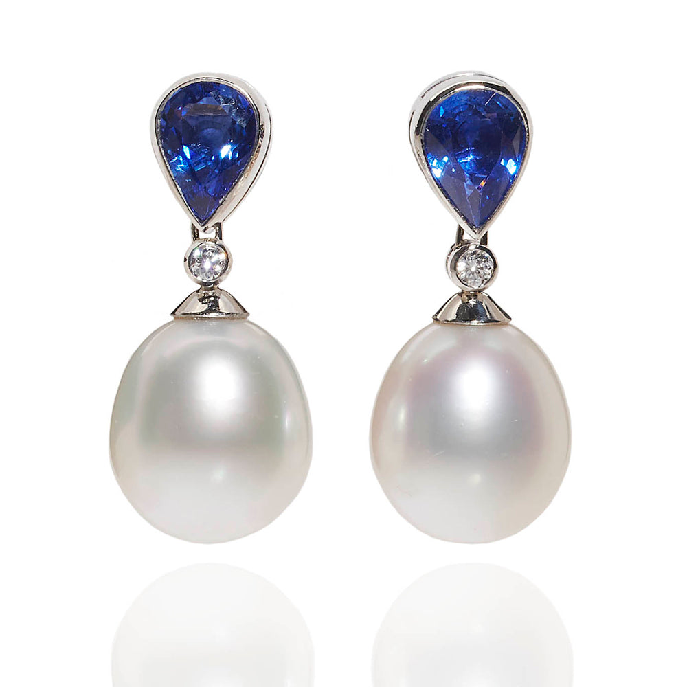 South Sea Pearl Sapphire and Diamond Earrings