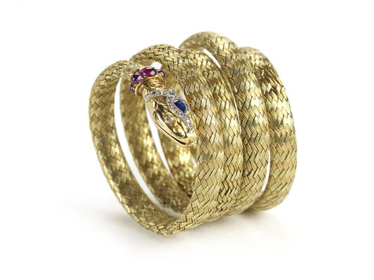 Antique Victorian Gold Coiled Snake Bangle Bracelet