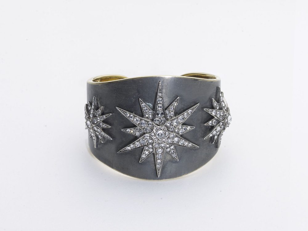 Diamond Silver Gold Stars Cuff Bangle Bracelet