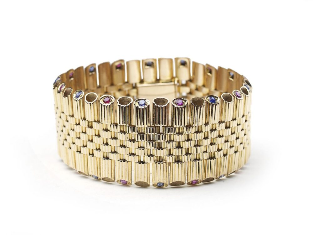 Vintage French Ruby & Sapphire Gold Bracelet