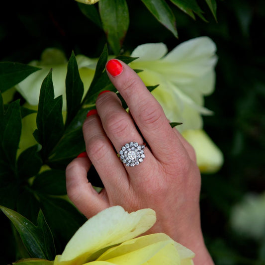 Antique 18kt Gold & Silver Cluster Ring with Old-Cut Diamonds