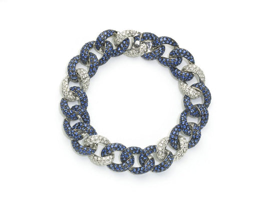 Sapphire Diamond Gold Curb Link Bracelet