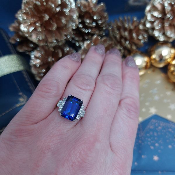 Art Deco Style 8.20ct Tanzanite and Diamond Ring