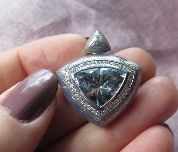 Trillion White Sapphire 8.71ct and Diamond Enamel Pendant