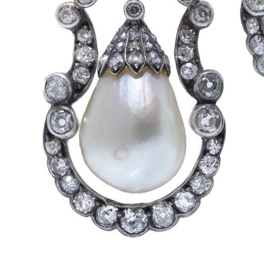 Victorian Antique Natural Pearl and Diamond Drop Earrings
