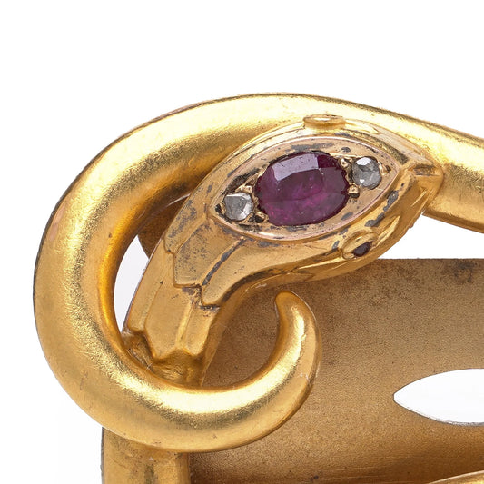 Victorian 18 Carat Gold Snake Belt Buckle with Ruby, Sapphire And Diamonds