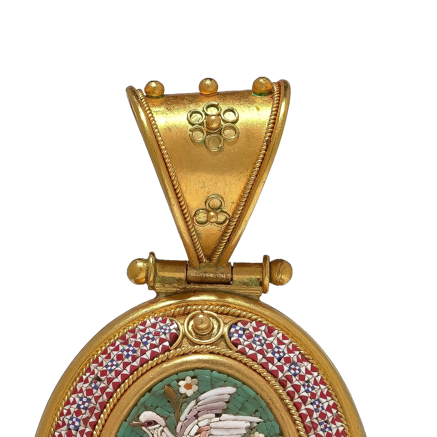 Antique 19th Century 23 ct Gold Micromosaic Mourning Pendant