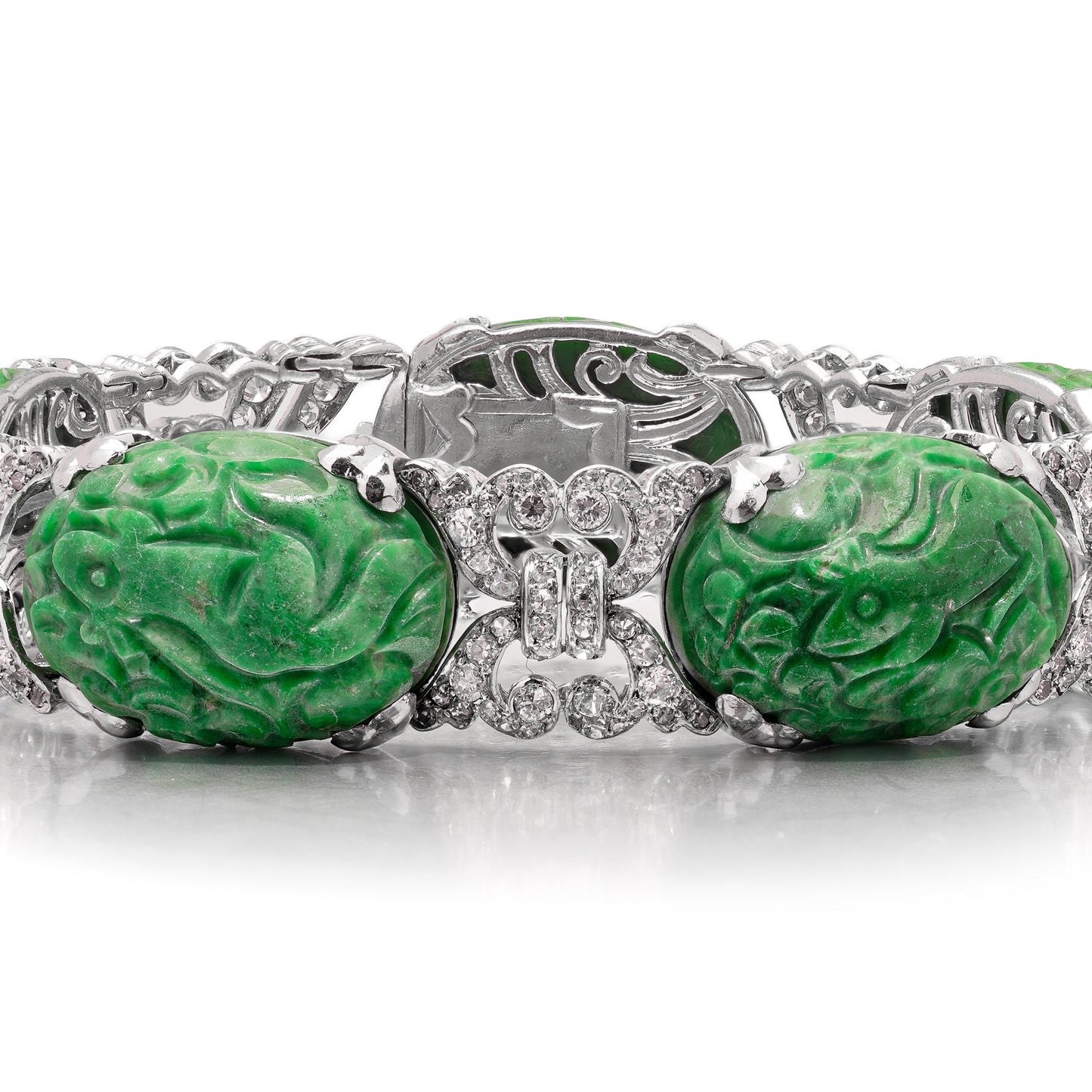 Platinum Jadeite Jade And Diamond Bracelet