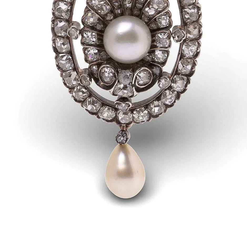 Victorian 15 Carat Gold And Silver Diamond And Pearl Pendant