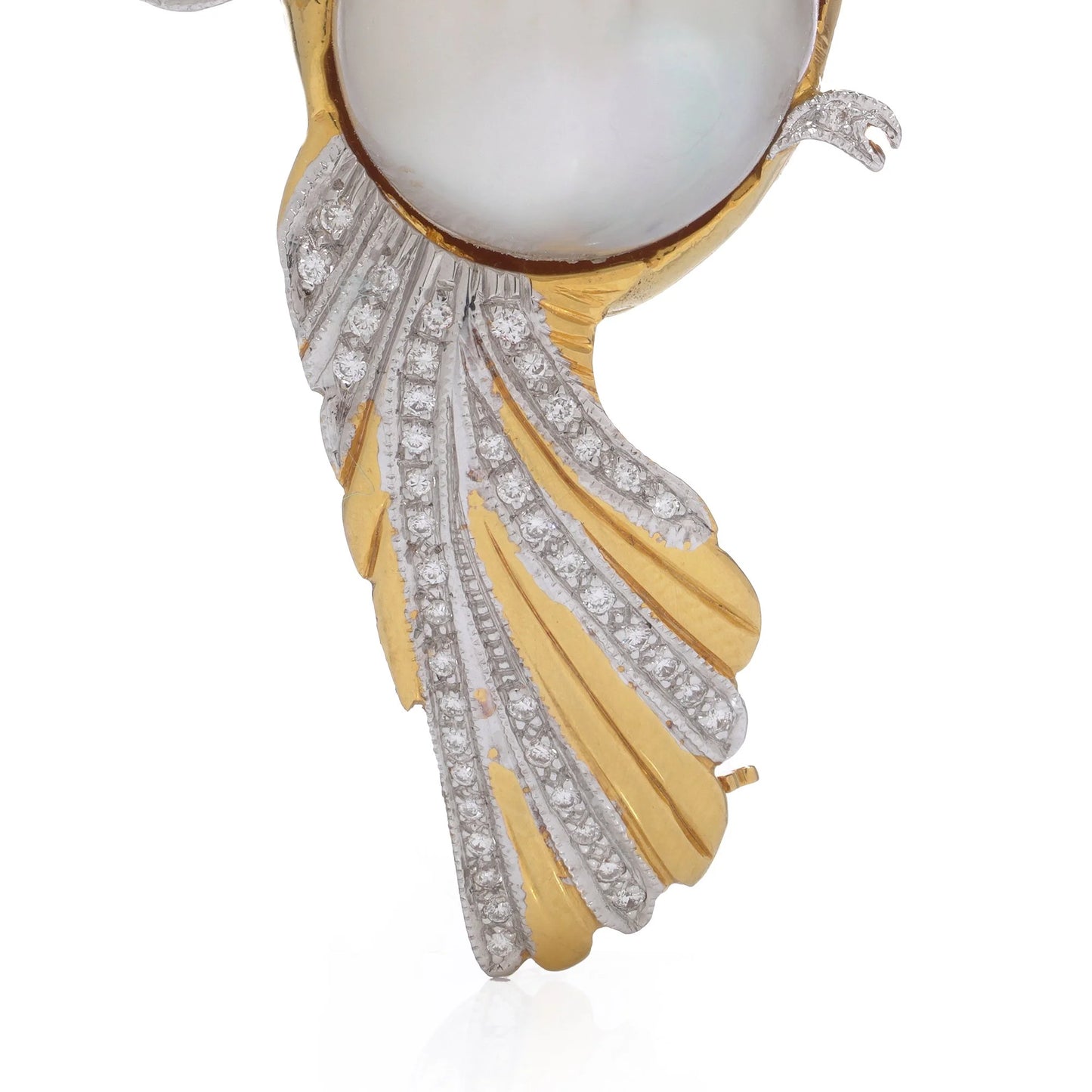18 Carat Gold Cockatoo Brooch With South Sea Pearl And Diamonds