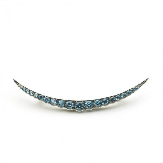 Antique Victorian Blue Zircon And Gold Crescent Brooch, Circa 1890