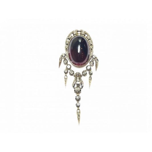 Antique Victorian Cabochon Garnet & Diamond Brooch