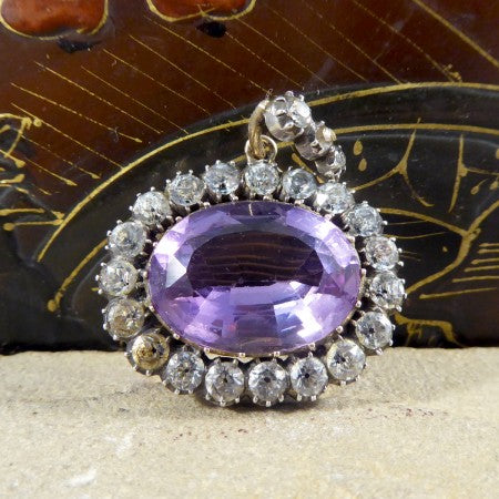Antique Early Victorian Amethyst and Paste Oval Shaped Pendant