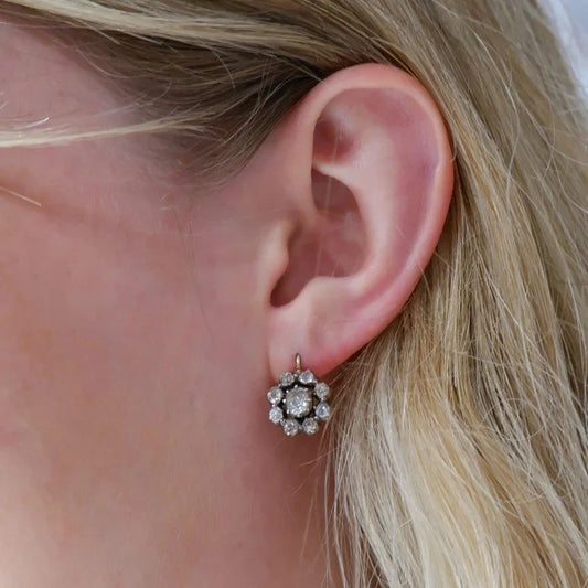 Victorian Antique 4.5ct Old Cut Diamond Cluster Drop Earrings Circa 1880