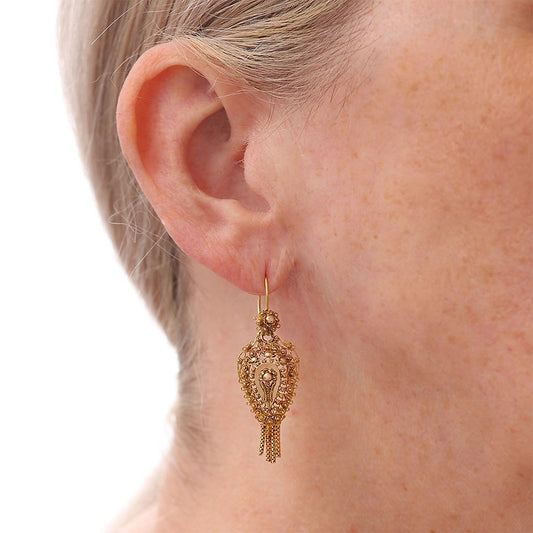 Victorian Antique Dutch 14ct Yellow Gold Tassel Drop Earrings