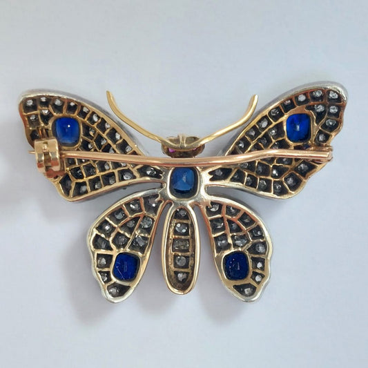 Victorian Antique Sapphire and Diamond Butterfly Brooch