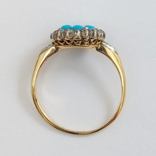 Victorian Antique Turquoise & Diamond Cluster Ring