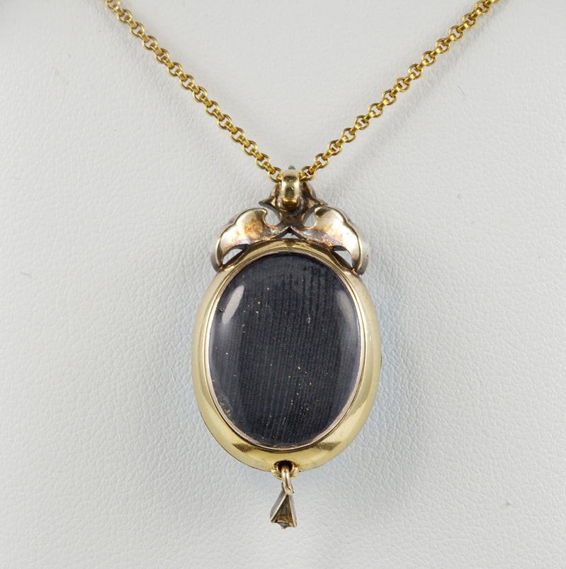 Antique Victorian Diamond and Robin Egg Blue Enamel Locket Pendant, locket compartment window to reverse