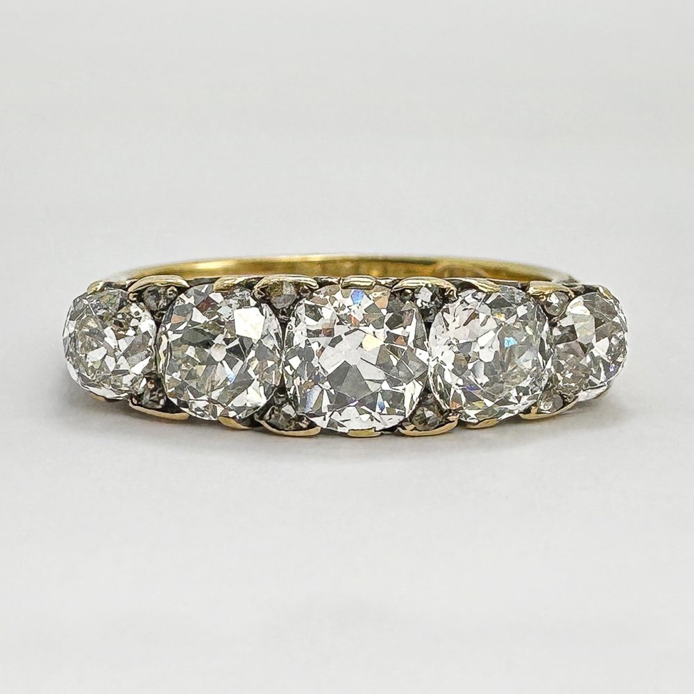 Antique Victorian Five Stone Old Cut Diamond Ring
