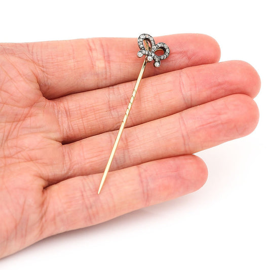 Victorian Antique Old Cut Diamond Crown Stick Pin Brooch