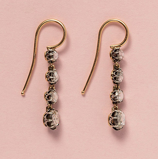 Victorian Antique Rose Cut Diamond Drop Earrings