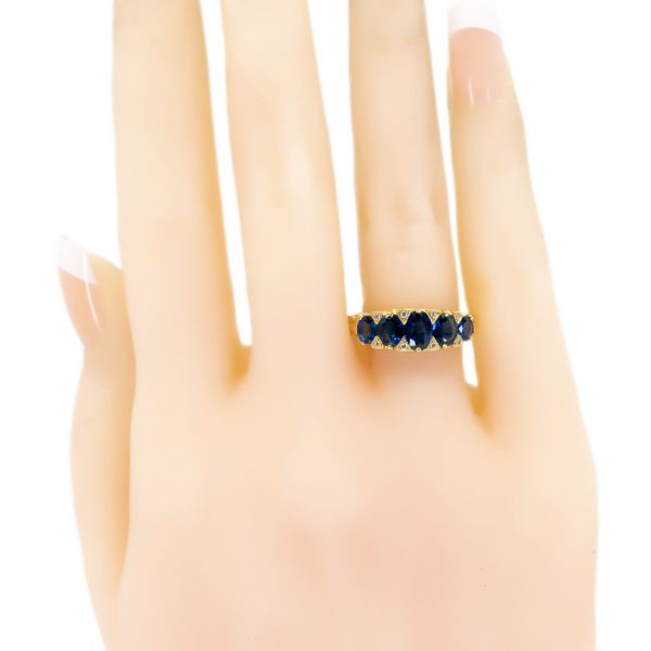 Victorian Style Sapphire and Diamond Five Stone Gold Ring