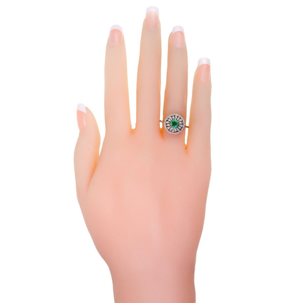 Vintage 0.25ct Emerald and Diamond Cluster Ring