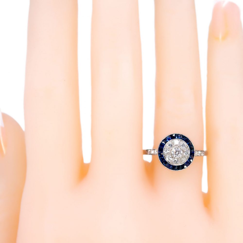 Vintage 0.40ct Diamond and Sapphire Target Cluster Ring