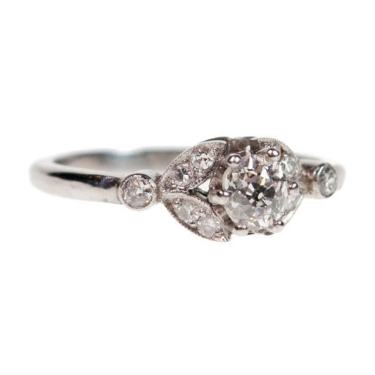 Vintage 0.60ct Old Mine Cut Diamond Leaf Design Ring