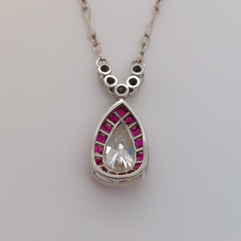 Vintage 0.70ct Pear Shape Diamond and Ruby Pendant Necklace