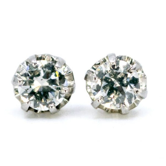 Vintage 0.80ct Old Mine Cut Diamond Stud Earrings in Platinum
