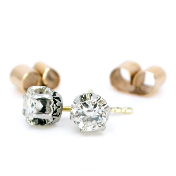 Vintage 0.80ct Old Mine Cut Diamond Stud Earrings in Platinum