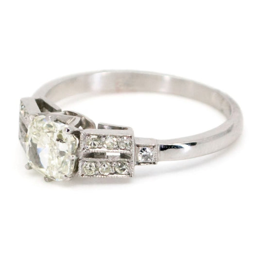 Vintage 1.01ct Cushion Cut Diamond Platinum Ring