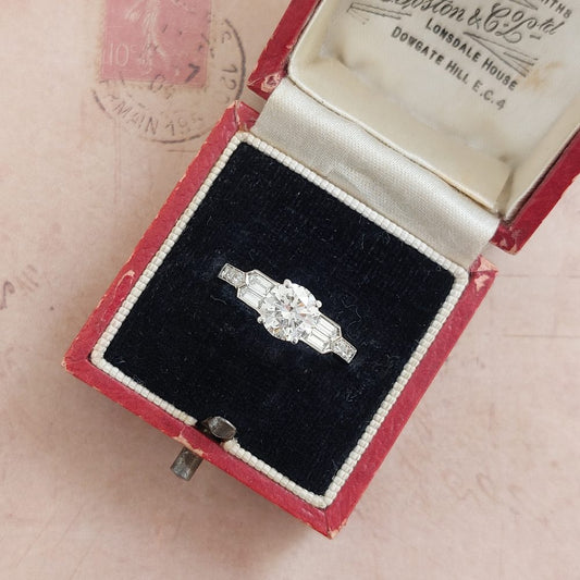 Vintage 1.14ct Diamond Ring with Baguette Diamond Shoulders