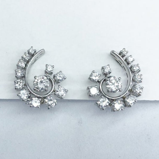 Vintage 1.30ct Diamond Swirl Cluster Clip On Earrings