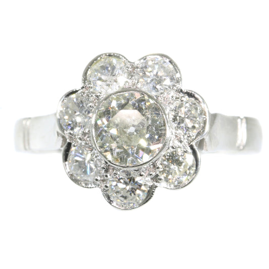 Vintage 1.32ct Diamond Cluster Platinum Ring