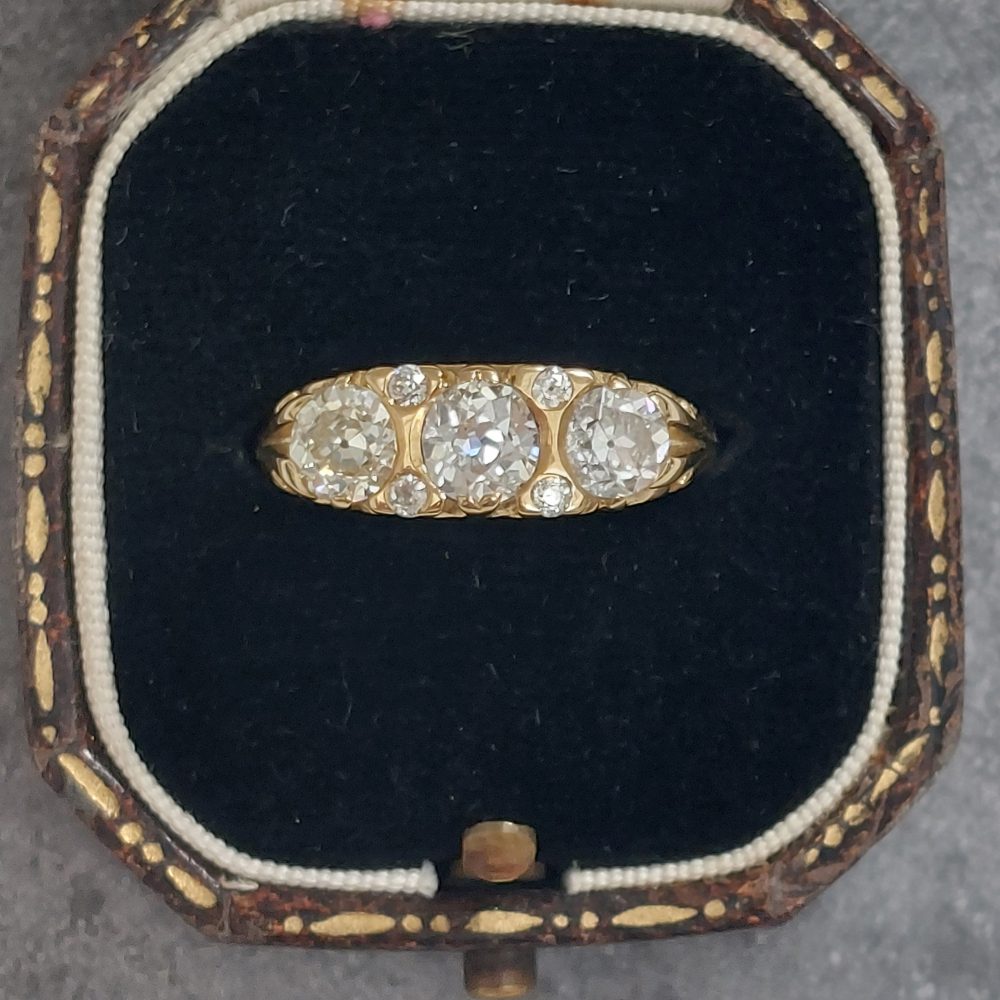 Vintage 1.50ct Old Cut Diamond Three Stone Ring