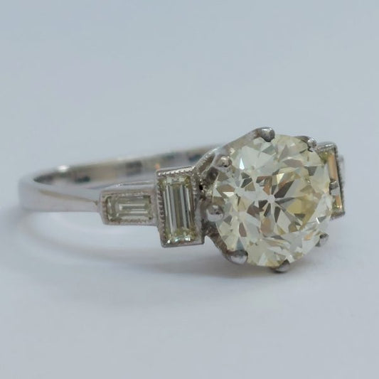 Vintage 1.82ct Diamond Solitaire Ring with Baguette Diamond Shoulders