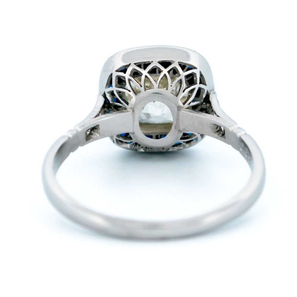 Vintage 1.94ct Cushion Cut Diamond and Sapphire Target Ring