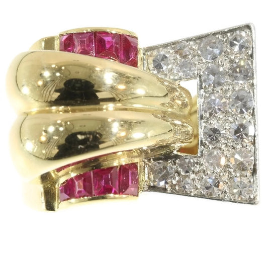 Vintage 1940s Diamond and Ruby Dress Ring