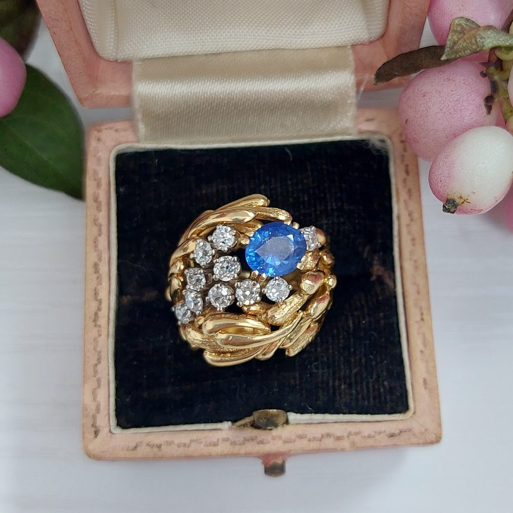 Vintage 1960s Sapphire and Diamond Dress Ring