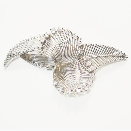 Vintage 1970s Diamond and 18ct White Gold Spray Brooch, 1.00 carat total