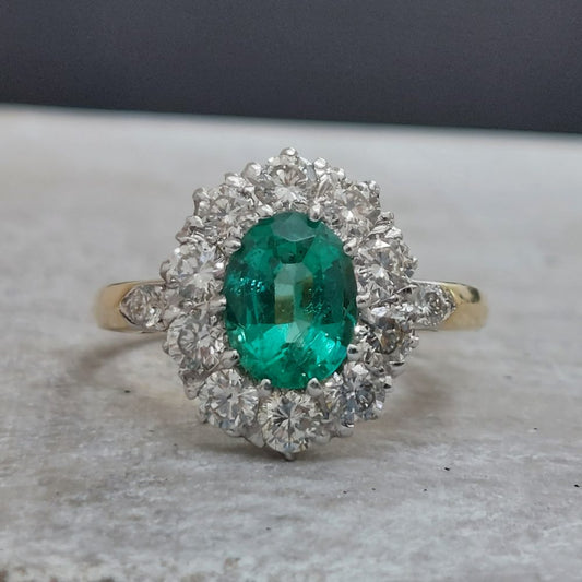 Vintage Emerald and Diamond Cluster Ring
